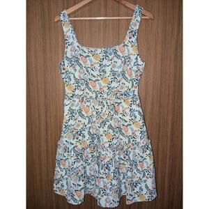 BCBGeneration Square Neck Mini Dress Women's Geo Floral Ruffled Zip Closure